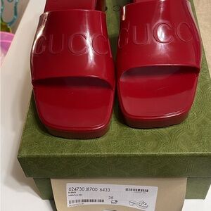 Gucci Red Slide Sandals